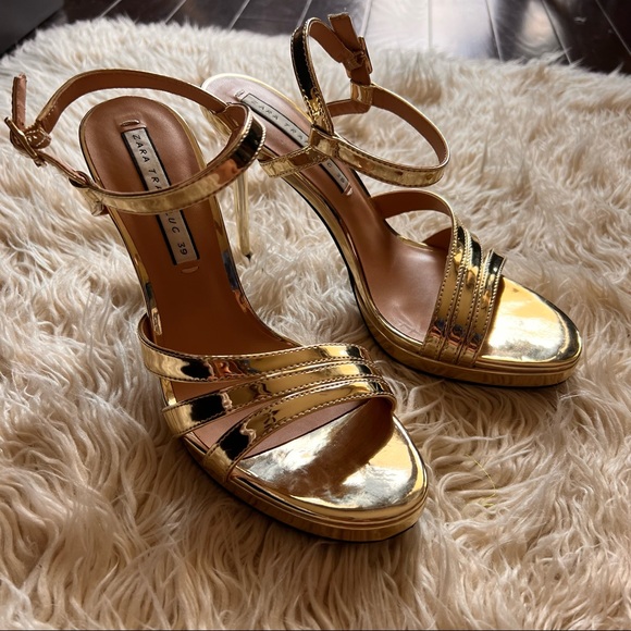 NWOT Gold Zara high hills! Gold gold. Elegant. Size 39/ 8 - Picture 11 of 15